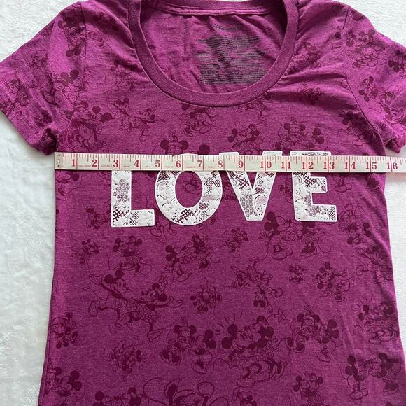 Disney Store Mickey & Minnie all over print purple Love t-shirt size medium - Picture 4 of 7